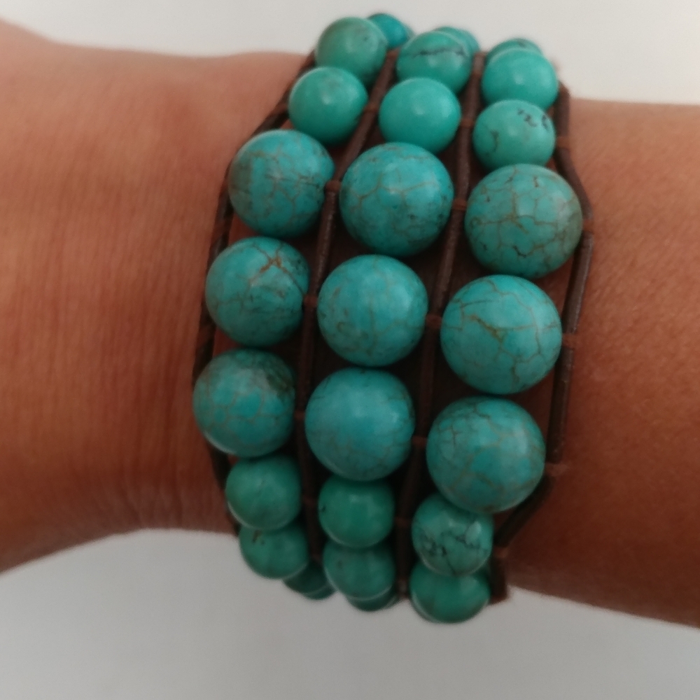 Chan Luu Brown Leather and Turquoise Bracelet